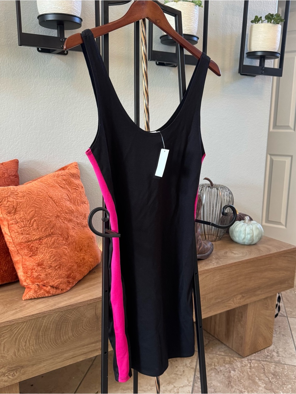 Black Mini Tank Dress with Hot Pink Side Panels